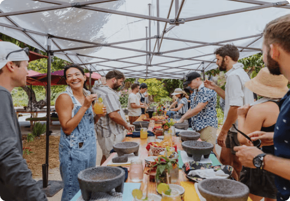 People enjoying a sustainable event